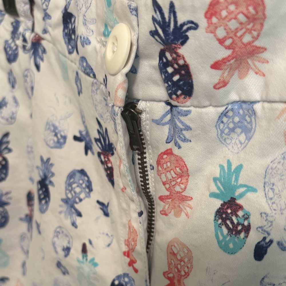 crown & ivy White Pineapple Print Cotton Shorts with Blue, Red & Teal Pineapples - Picture 2 of 5